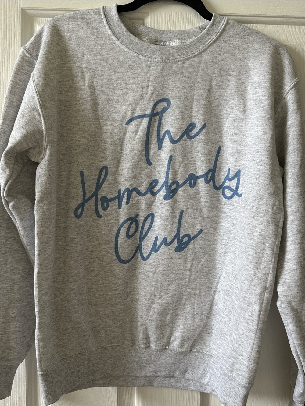 Gildan Heather Gray Crewneck Sweatshirt with Blue Script